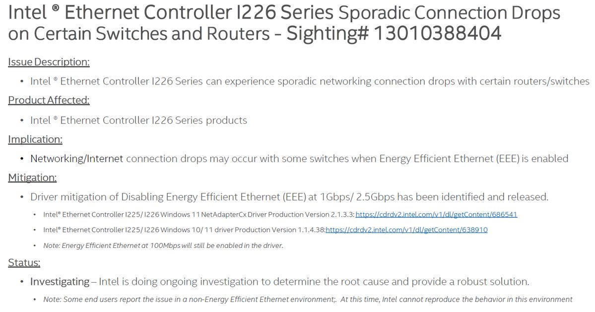 Correctif de bogue Intel Ethernet