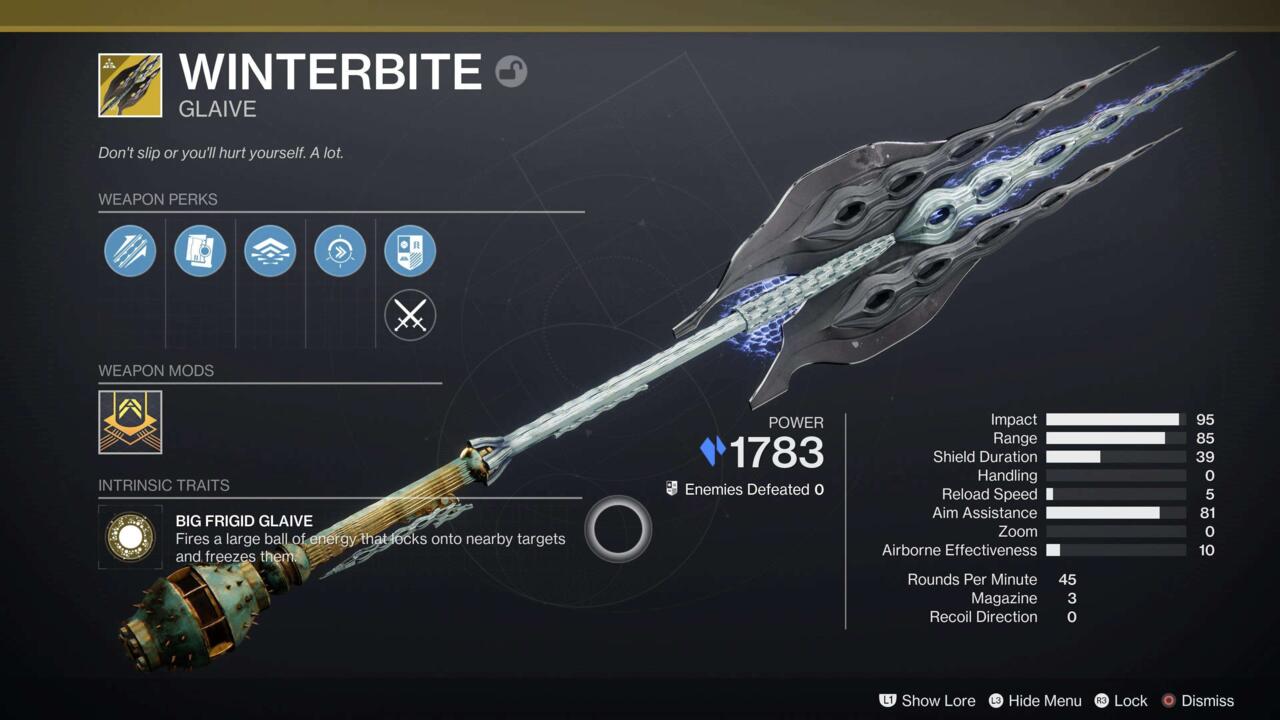 Détails de l'équipement de glaive exotique Winterbite