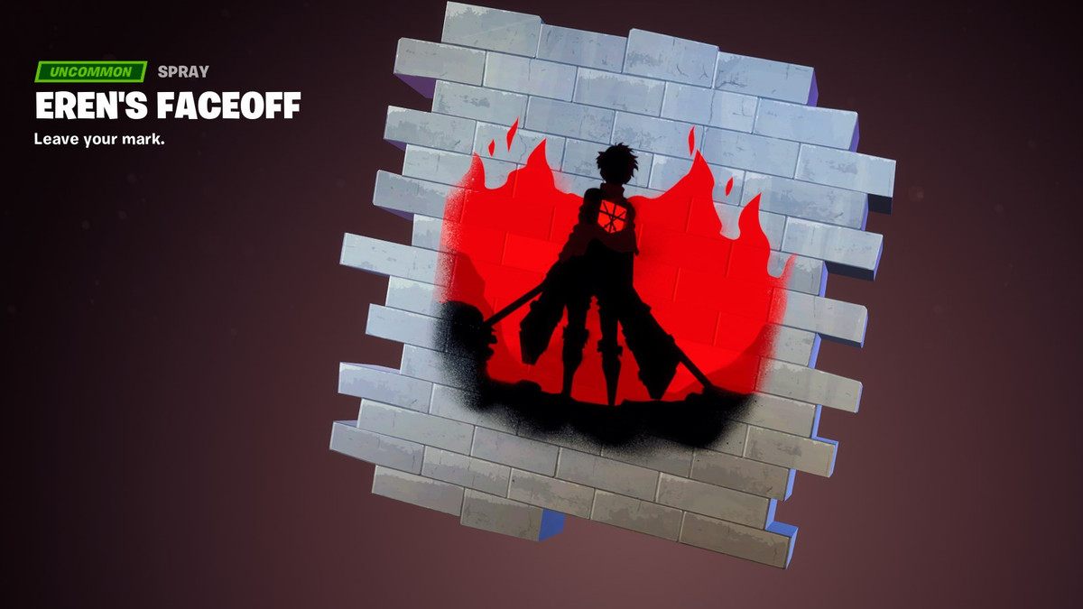 Le spray Faceoff d'Eren à Fortnite montrant Eren Jaegar devant le feu