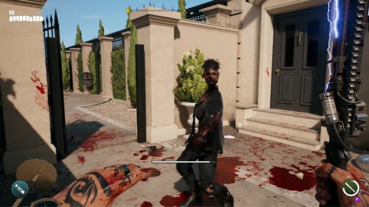 Le Slayer brandit une machette électrifiée contre un zombie solitaire dans Dead Island 2.