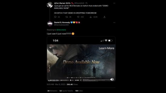 Resident Evil 4 - Image Twitter montrant une supposée publicité Resident Evil 4 Remake affirmant 