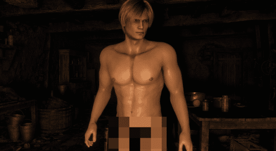 A shirtless Leon, pixelated below his abdomen, from Resident Evil 4.