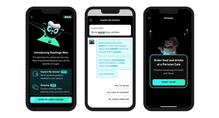 Duolingo lance un nouveau niveau d’abonnement avec accès à un tuteur AI alimenté par GPT-4