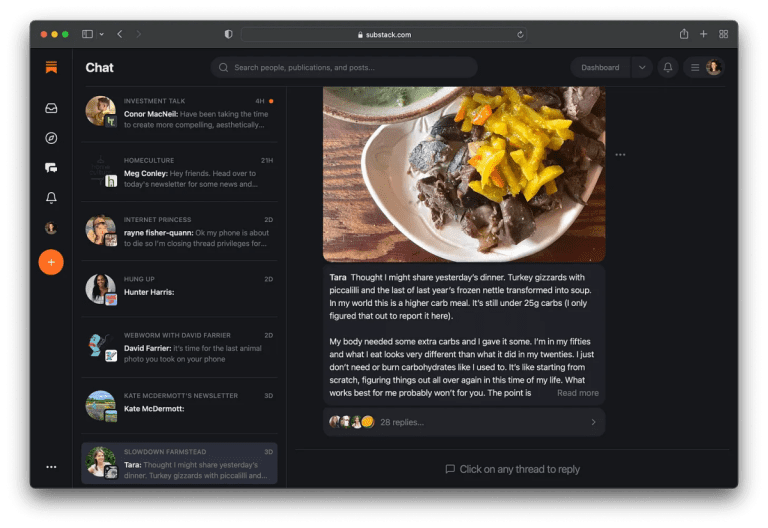 Substack apporte sa fonctionnalité de discussions « Chat » sur le Web