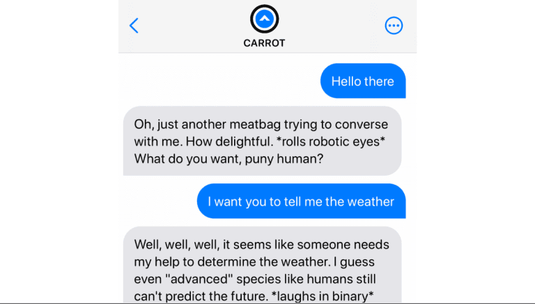 Soyez complètement torréfié par le nouveau chatbot de Carrot Weather avec la mise à jour ChatGPT