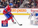 Le gardien des Rangers de New York Igor Shesterkin arrête le tir de l'attaquant des Canadiens Josh Anderson le 9 mars 2023. 