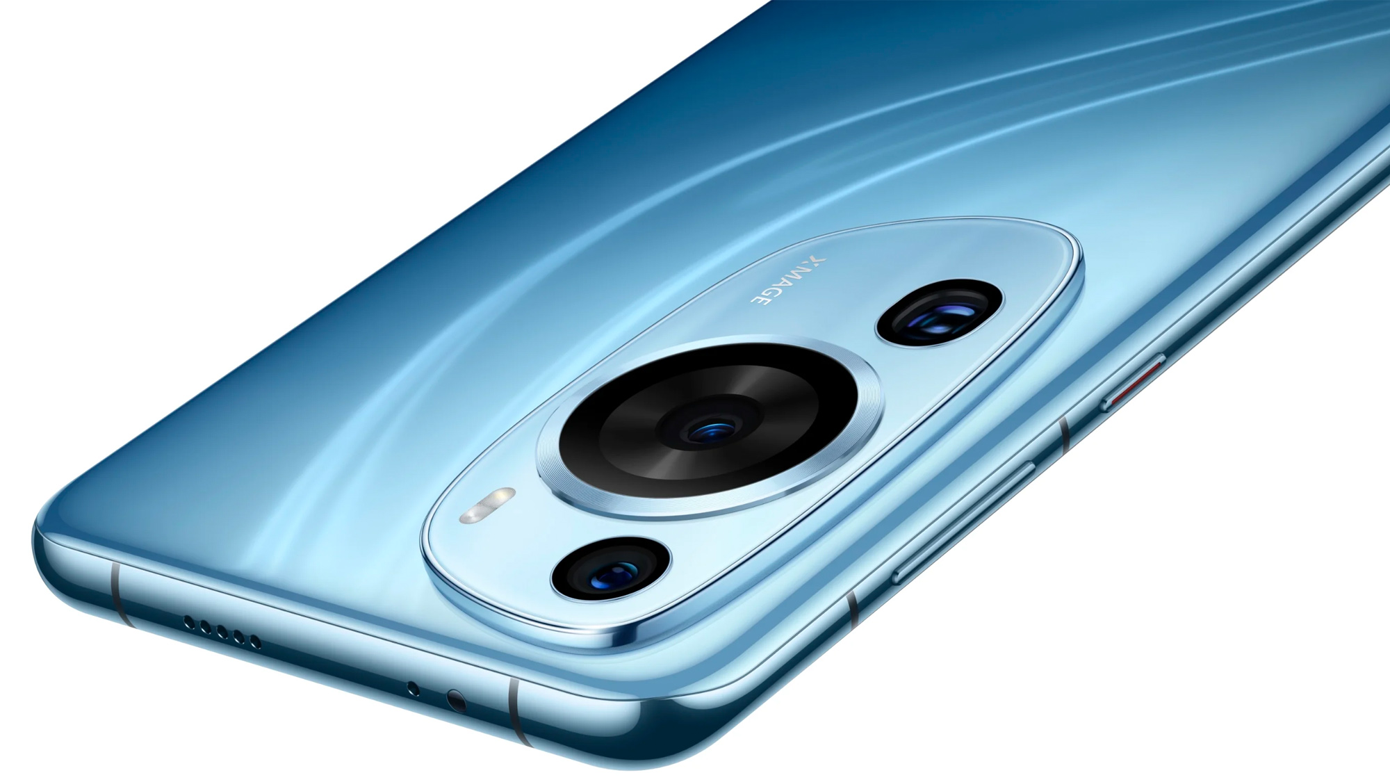 Huawei P60 Art Azure Blue appareil photo gros plan image de presse arrière inclinée