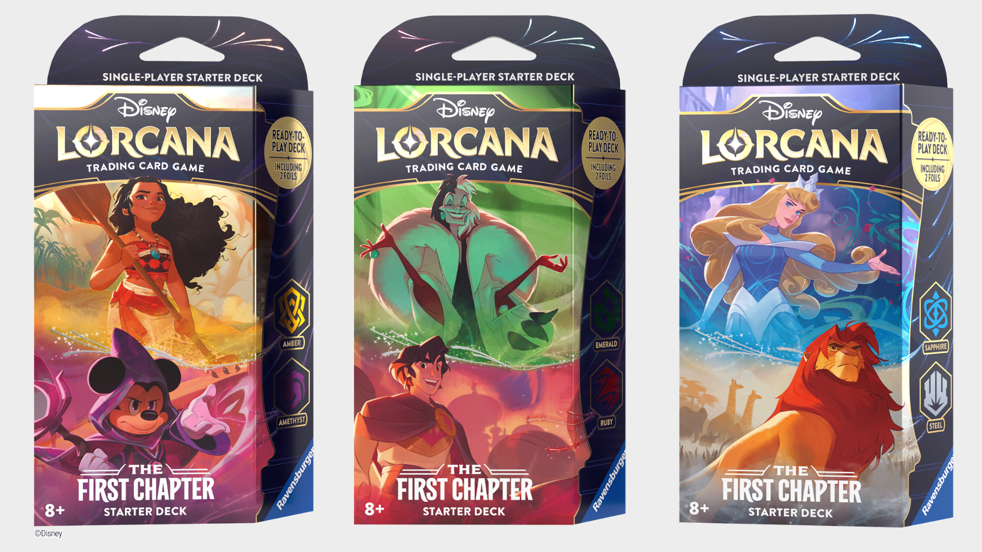 Disney Lorcana Starter Sets sur fond uni