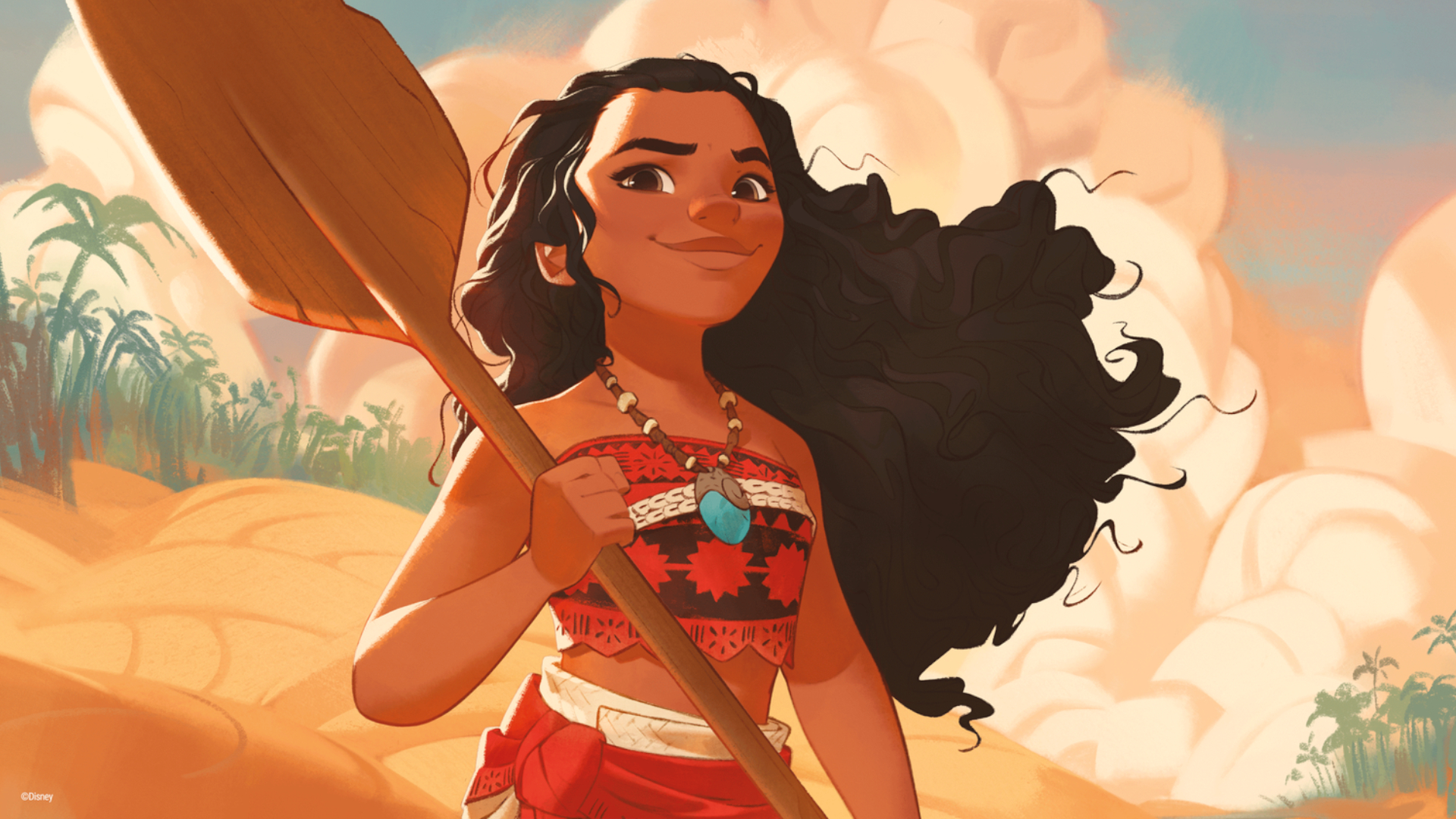 Moana se tient prête avec sa rame dans Disney Lorcana