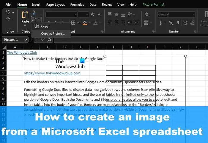 Comment créer une image à partir d’une feuille de calcul Excel