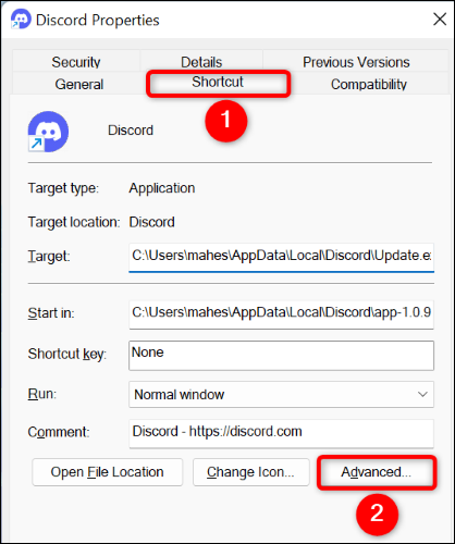Sélectionnez Raccourci > Avancé. » width= »418″ height= »500″ src= »/pagespeed_static/1.JiBnMqyl6S.gif » onload= »pagespeed.lazyLoadImages.loadIfVisibleAndMaybeBeacon(this); » onerror= »this.onerror=null;pagespeed.lazyLoadImages.loadIfVisibleAndMaybeBeacon(this); »/></p>
<p>Dans la fenêtre qui s’ouvre, activez l’option « Exécuter en tant qu’administrateur ». Ensuite, sélectionnez « OK ».</p>
<p>De retour sur la fenêtre « Propriétés », sélectionnez « Appliquer » suivi de « OK ».</p>
<p><img loading=