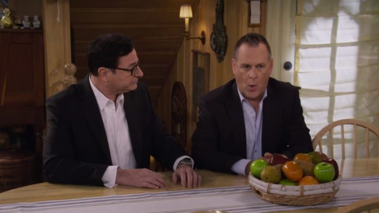 Danny and Joey sitting at kitchen table in Fuller House series finale