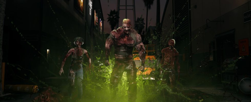 Will Dead Island 2 Have Crossplay - Three zombies walking through radioactive material.