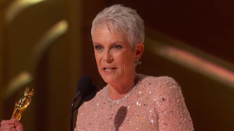 Jamie Lee Curtis winning an Oscar at the 95th Academy Awards