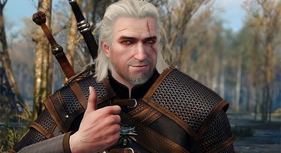 Geralt, ungloved, giving a thumbs up in high definition