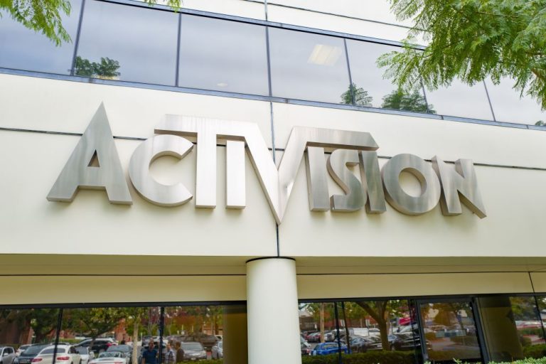 An "Activision" sign on the facade of one of the company