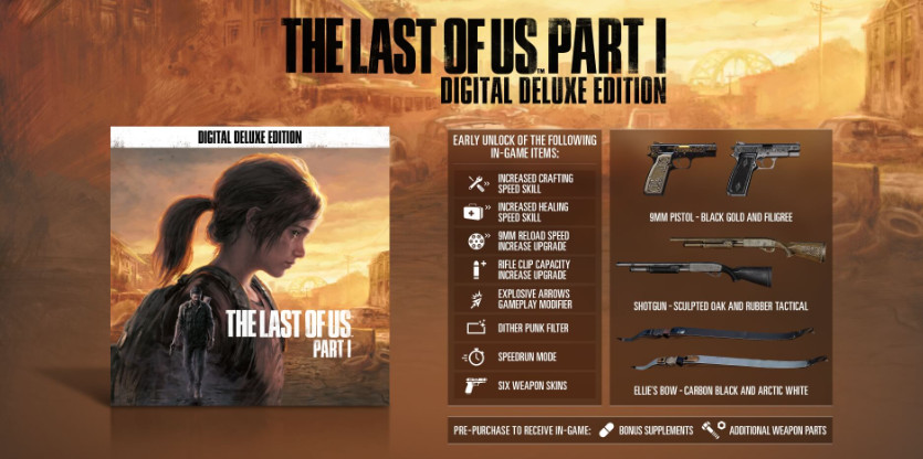 Stock art de tout ce qui est inclus dans l'édition numérique de luxe de The Last of Us Part I pour PC