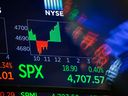 Un moniteur affiche les données du marché S&P 500 à la Bourse de New York.