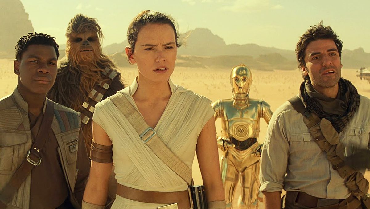 Star Wars: The Rise of Skywalker; Finn, Chewie, Rey, C-3PO and Poe Dameron.