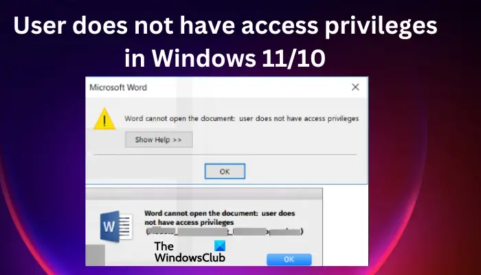 L’utilisateur Word n’a pas de privilèges d’accès dans Windows 11/10