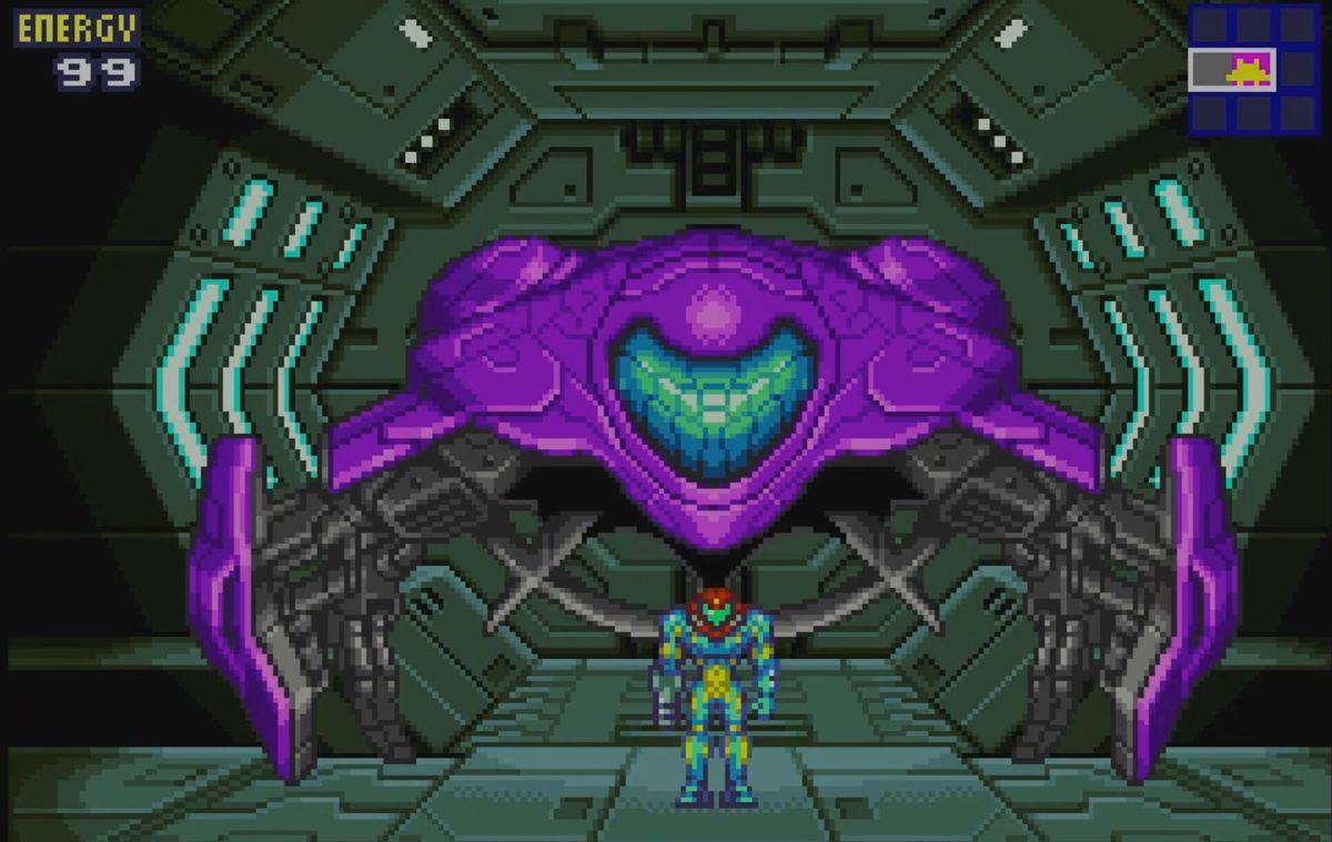 Samus Aran vise un EMMI dans Metroid Dread