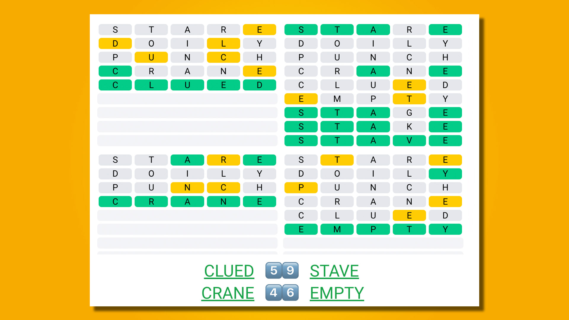 Qourdle 418 réponses sur fond jaune