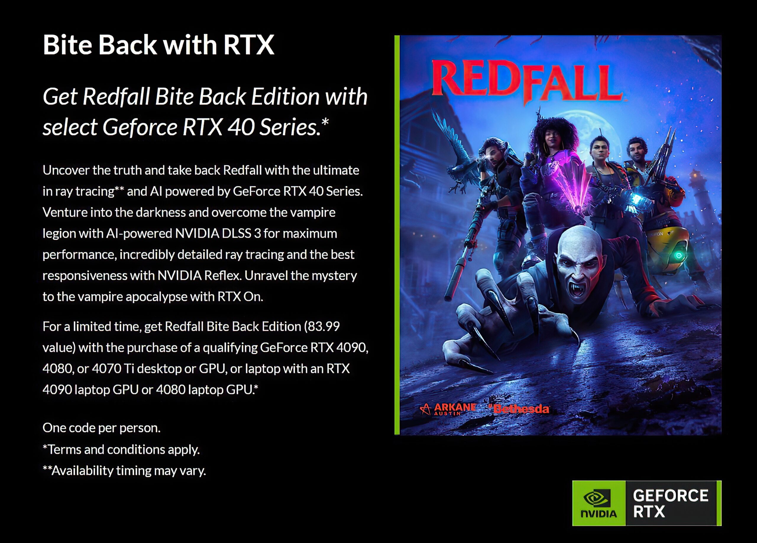  Redfall prendra en charge NVIDIA DLSS 3, Ray Tracing et Reflex ;  Sera fourni avec les GPU RTX 40
