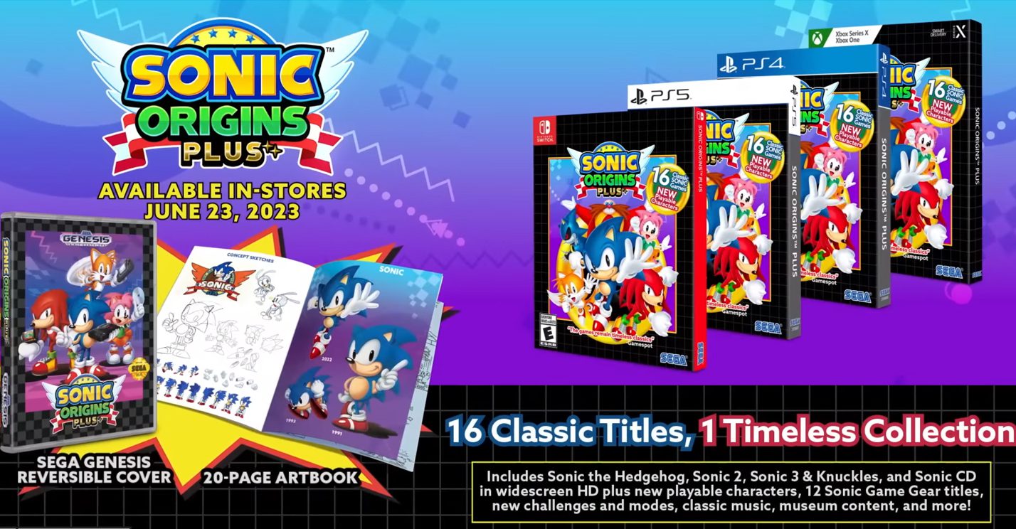 Sonic Origins Plus release date trailer 12 Game Gear games playable Amy Rose Knuckles Sonic CD - Tails Skypatrol, Tails Adventures, Sonic the Hedgehog, Sonic the Hedgehog 2, Sonic Triple Trouble, Sonic Spinball, Dr. Robotnik's Mean Bean Machine, Sonic Blast, Sonic Drift, Sonic Drift 2, Sonic Labyrinth, and Sonic Chaos