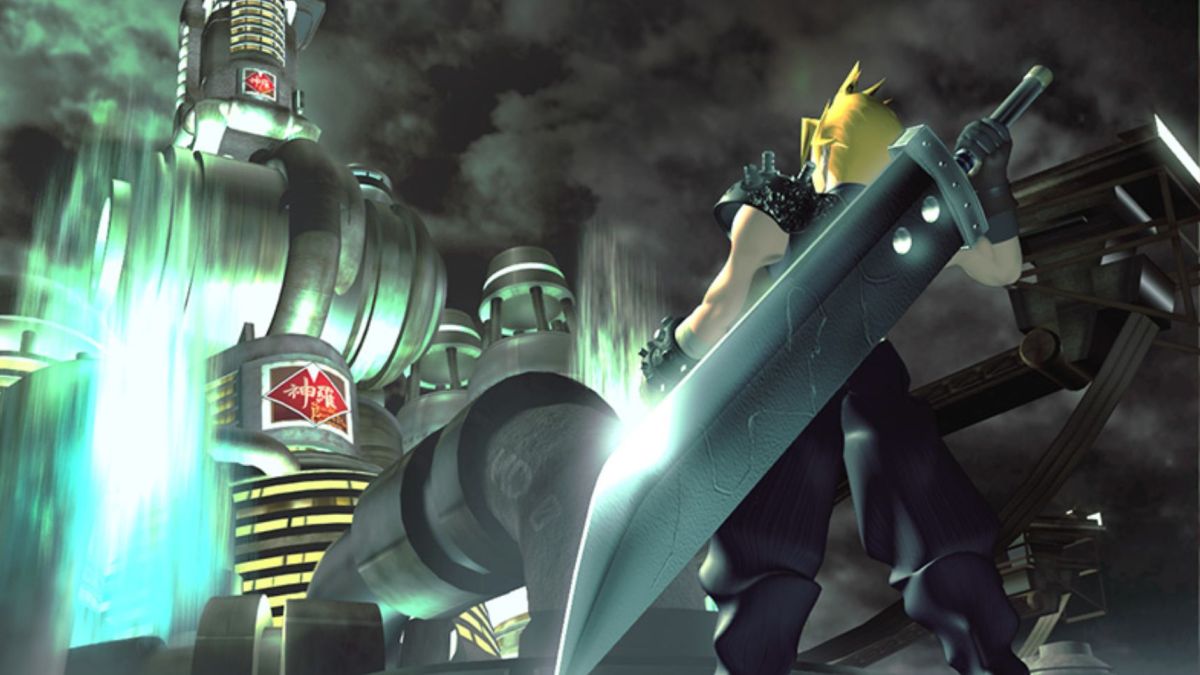 Cloud looks at the Shinra building.