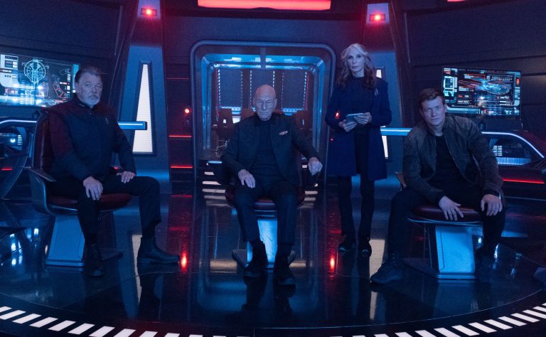 Jean-Luc, William Riker, Beverly Crusher, and Jack Crusher in Star Trek: Picard Season 3