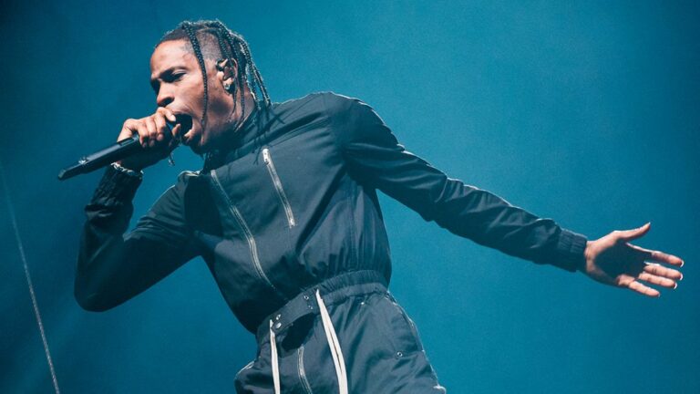 Travis Scott performing in Brazil after Astroworld tragedy.