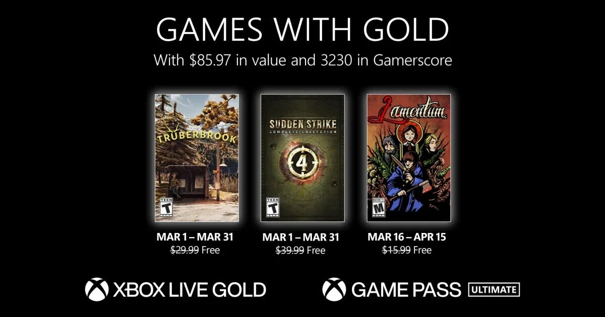 Xbox Games with Gold pour la programmation de mars confirmée
