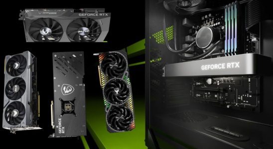 Nvidia GeForce graphic image with various GPUs layered on top