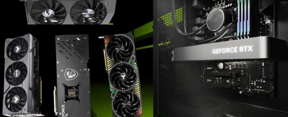 Nvidia GeForce graphic image with various GPUs layered on top