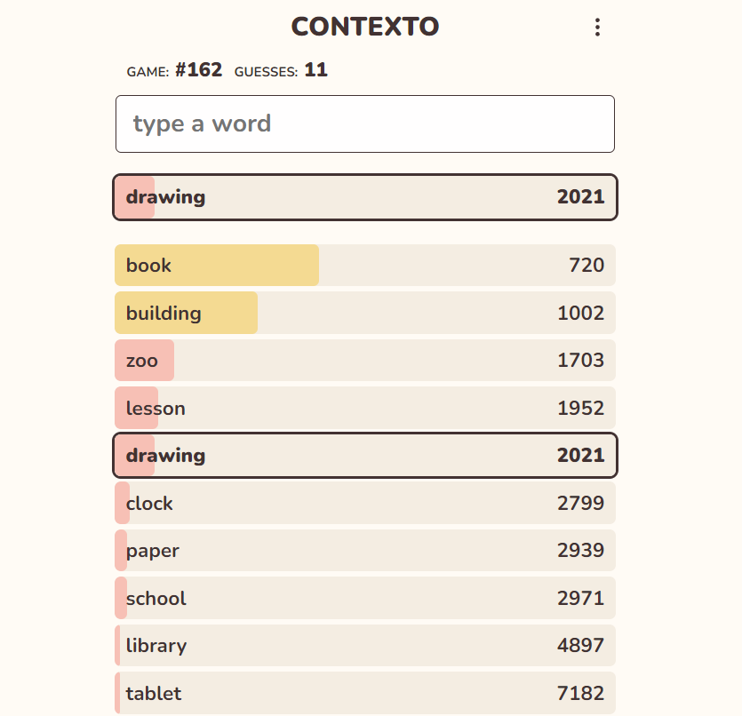 Une capture d'écran d'un puzzle Contexto