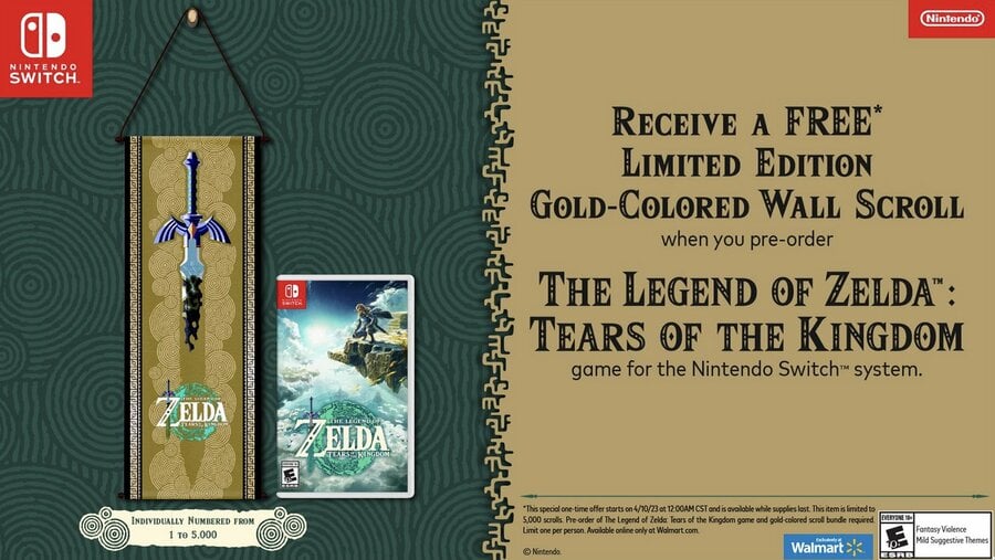 Parchemin de précommande Walmart de Zelda : Tears of the Kingdom