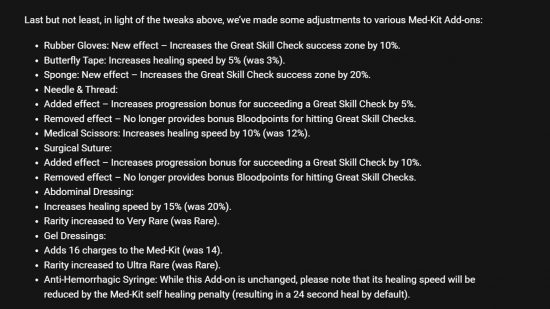 Une liste des modifications apportées aux kits médicaux dans Dead by Daylight