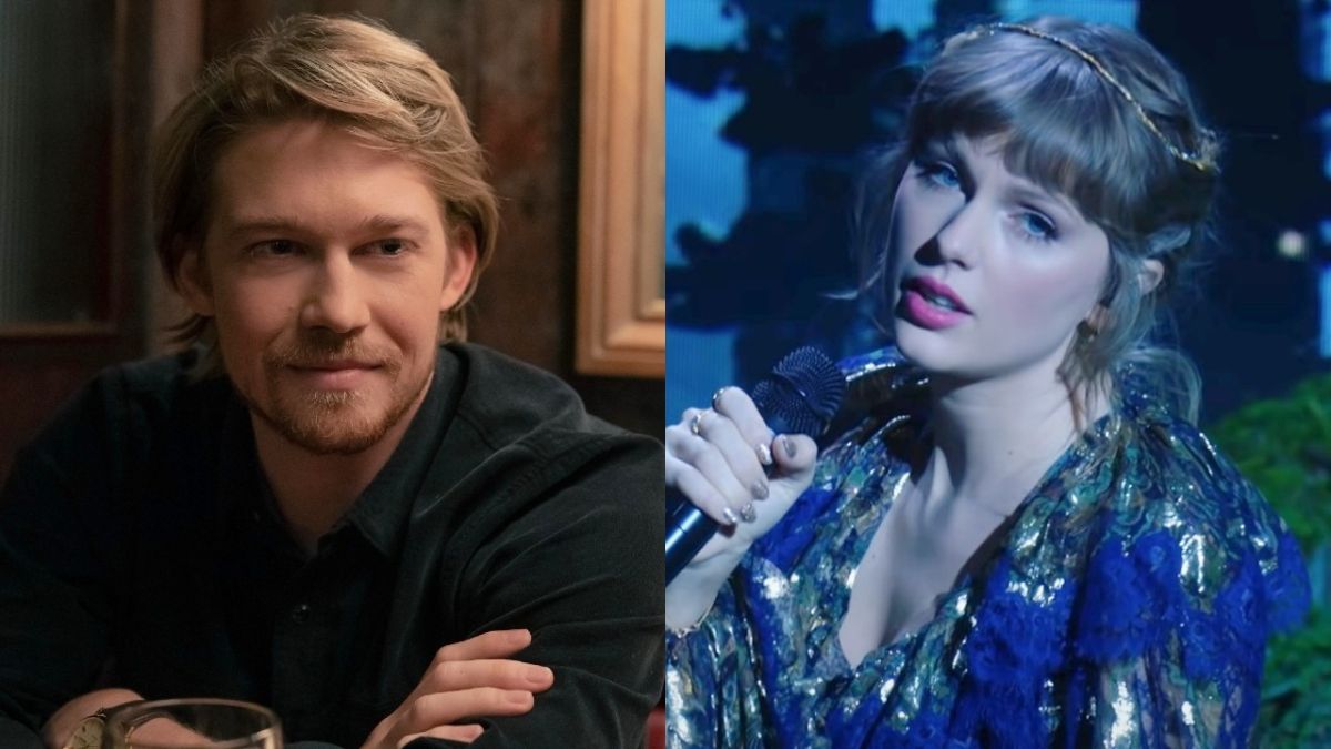 From left to right: Joe Alwyn in Conversations with Friends and Taylor Swift singing at the Grammys