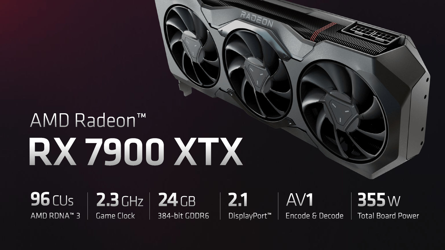 Diapositive d'information de la présentation d'AMD montrant des statistiques sur la Radeon RX 7900 XTX.