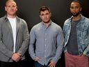 Sur cette photo du 27 janvier 2018, Spencer Stone, de gauche à droite, Alek Skarlatos et Anthony Sadler, posent pour un portrait afin de promouvoir le film 