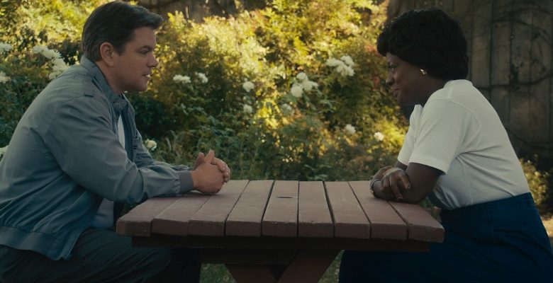 Matt Damon as Sonny Vaccaro and Viola Davis as Deloris Jordan in AIR                                       Photo: COURTESY OF AMAZON STUDIOS                                            © AMAZON CONTENT SERVICES LLC