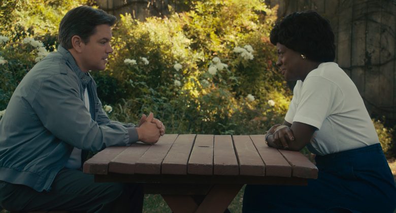 Matt Damon as Sonny Vaccaro and Viola Davis as Deloris Jordan in AIR                                       Photo: COURTESY OF AMAZON STUDIOS                                            © AMAZON CONTENT SERVICES LLC