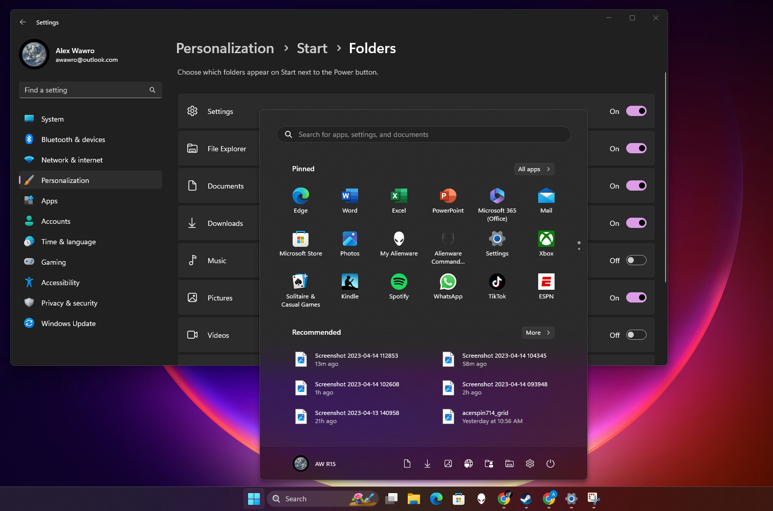 Menu Démarrer de Windows 11