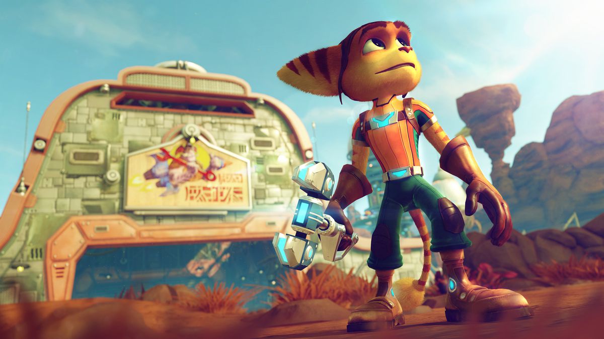 Ratchet regarde vers le ciel dans une capture d'écran de Ratchet &  Clank pour PS4