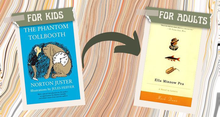 Un graphique reliant la couverture de The Phantom Tollbooth à Ella Minnow Pea