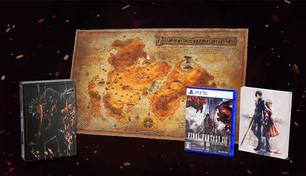 Une photo montrant la carte et le boîtier Steelbook inclus avec l'édition Deluxe de Final Fantasy 16.