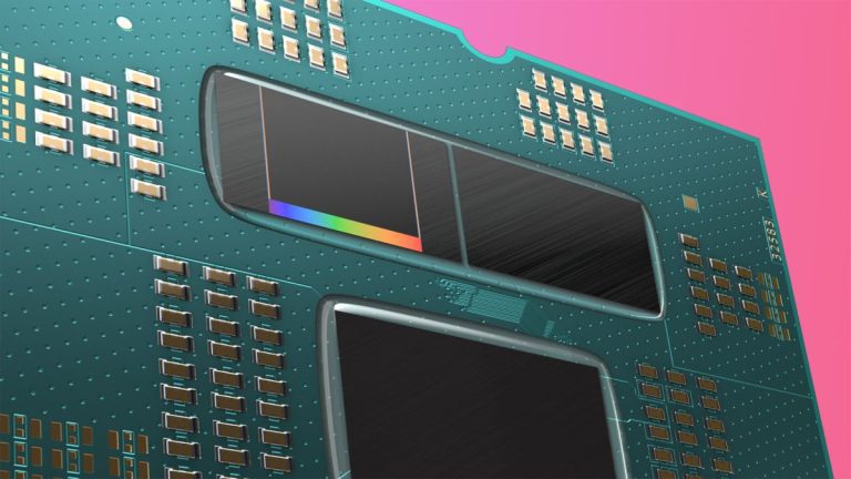 AMD 3D V-Cache stacked chips up close render