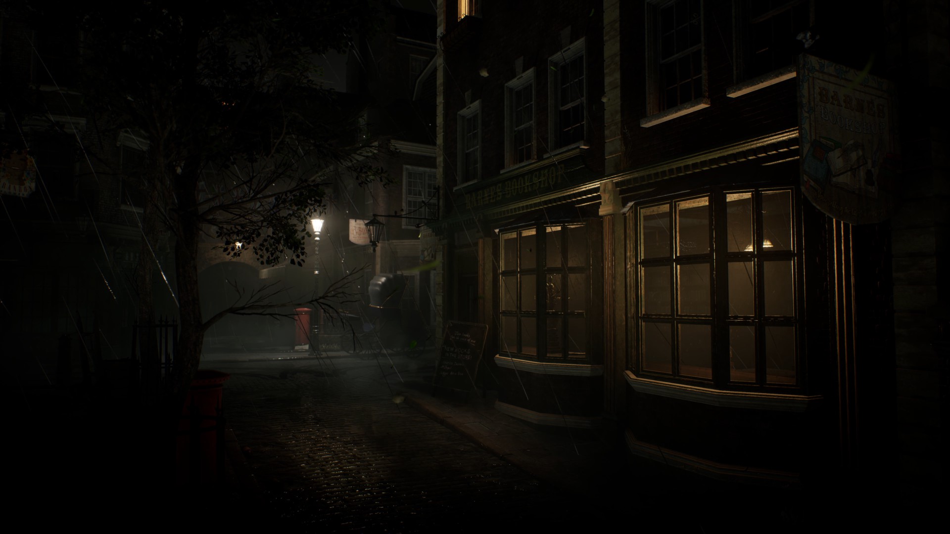 Une librairie dans les rues de Londres dans Sherlock Holmes : The Awakened.