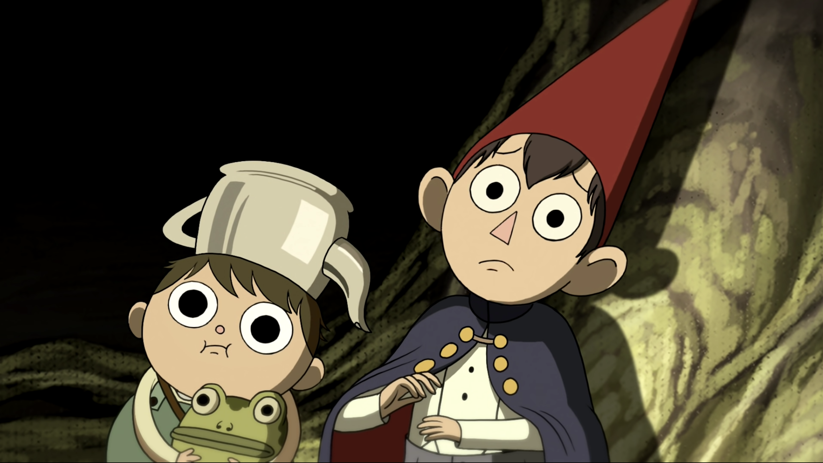 Greg et Wirt ont les yeux écarquillés dans un épisode de Over the Garden Wall