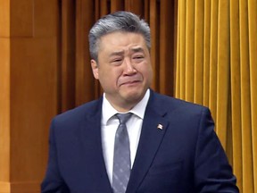 Han Dong annonce sa démission du caucus libéral, à la Chambre des communes le 22 mars 2023.